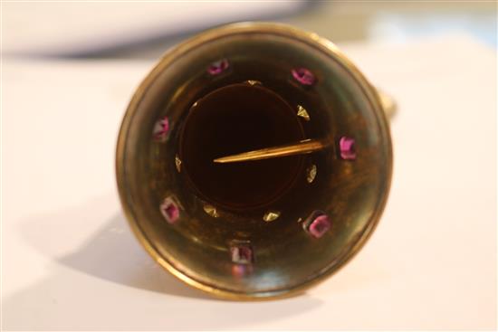 A jewelled silver-gilt posy holder, c.1865, 4.25in.